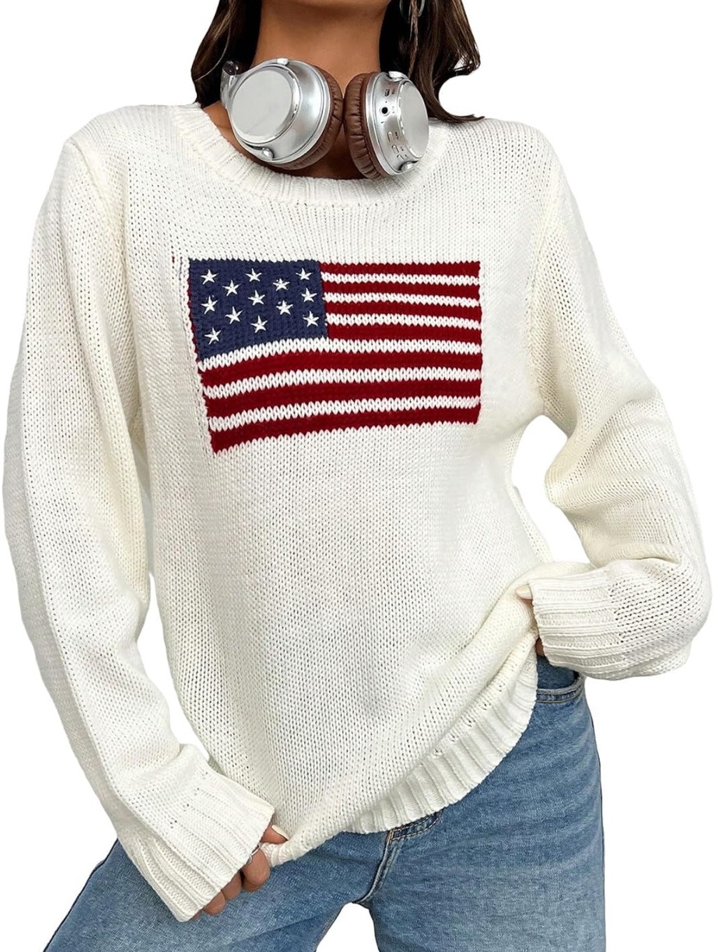 Women’s Crewneck Sweater American Flag